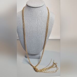 [Multi Strand] Gold Beaded Tassel Necklace